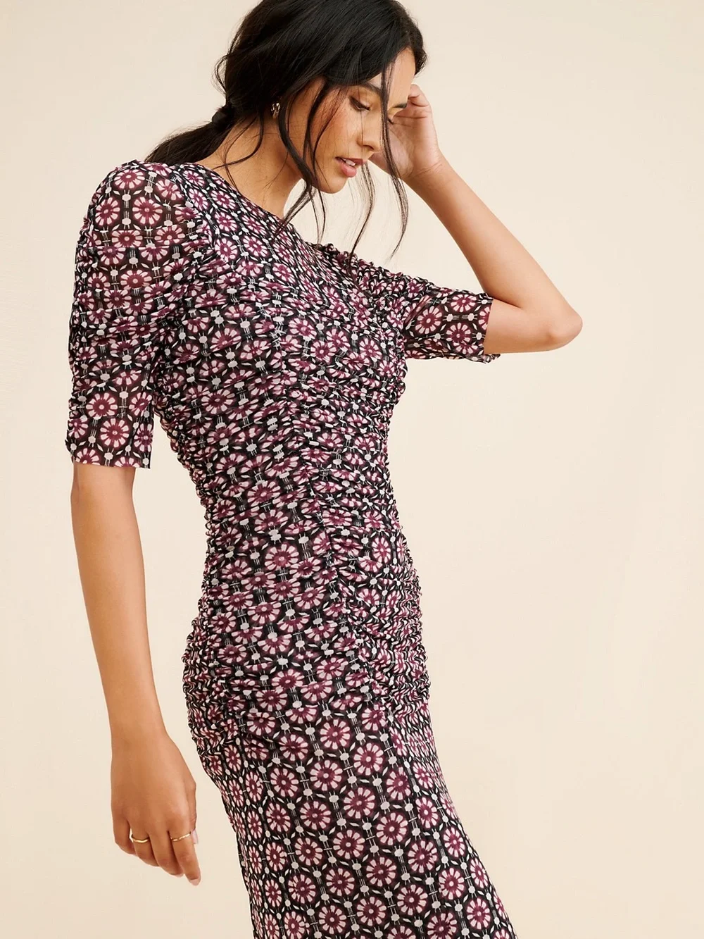 Free People Briella Ruched Midi Dress – Size XS/Small